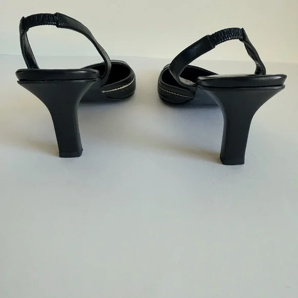 Coach Black Leather Slingback Kitten Heels Size 7 Square Toe - Picture 5 of 8